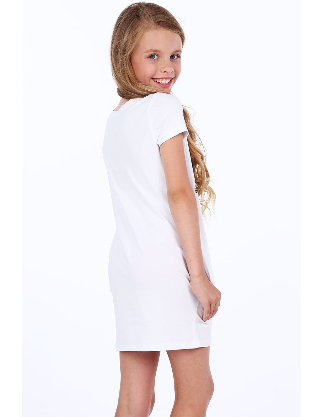 Girls\' dress with a print, white NDZ8177 - Online store - Boutique